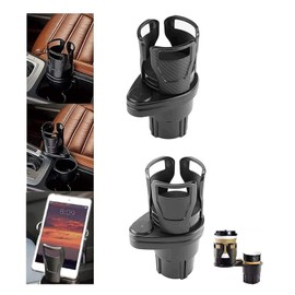 Multifunctional Adjustable 2in1 Car Seat Cup Holder Car Cup Holder Expander Adapter for Water Bottle Drink Coffee Food Storage (Matt Black) VCXN