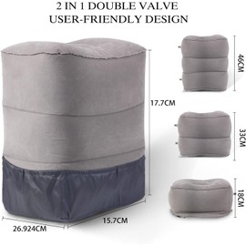 DAWNTREES Inflatable Foot Rest Pillow 2 Pack - Adjustable Height Travel Footrest for Airplane, Car, Office & Home - Portable Blow Up Foot Cushion with Easy-Carry Strap, Lightweight Ergonomic Support