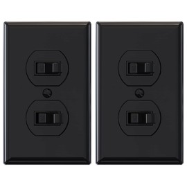 ELEGRP Double Toggle Light Switch, Two Single Pole Electrical Dual Light Switch, 15A, 120V, in-Wall On/Off Switch, Self-grounding, Wall Plate is Included, UL Listed (2 Pack, Glossy Black)