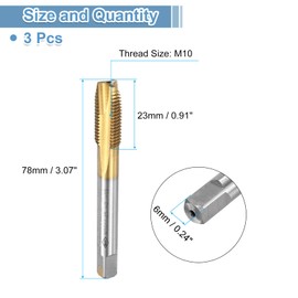 sourcing map Spiral Point Plug Threading Tap M10 x 1.25 Thread, Ground Threads H2, High Speed Steel 6542, Titanium Coated, Metric Screw Taps Tapping Bit for Thread Repair, 3pcs