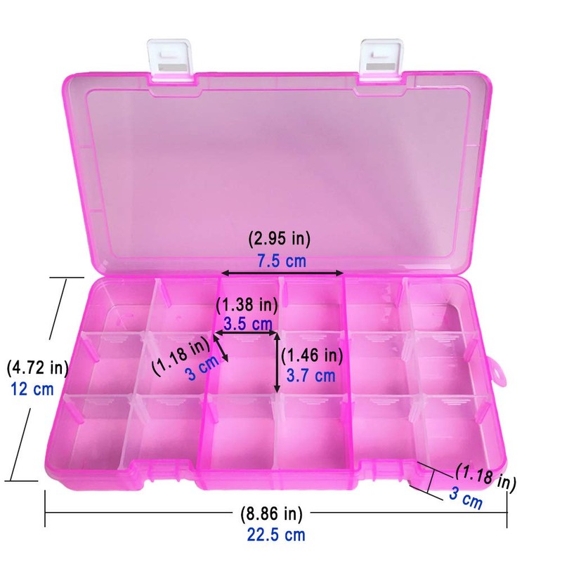Qualsen Plastic Storage Box, Adjustable Compartments Assortment Box, Jewellery Box,
