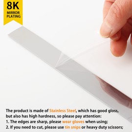 Wall Trim & Fireplace Molding | Silver Stainless Steel Metalized Mirror-Like Finish, Peel and Stick Design, 16.4 ft x 1.6 in