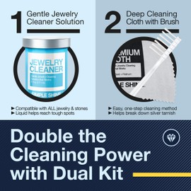 Complete Jewelry Cleaning Solution Kit With Brush, Polishing w/Cloth, Gold, Silver, Diamond Ring Cleaner, Earring, Fine & Fashion, Made in the USA