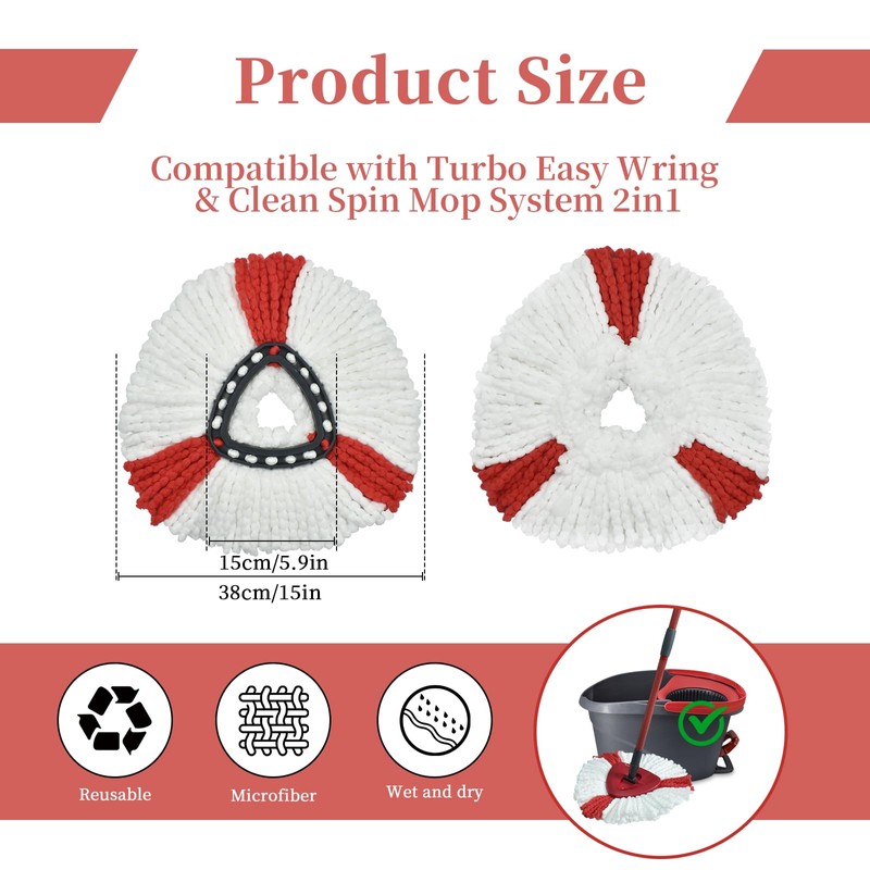 Mop Cloth, Replacement Mop Heads Microfibre Compatible with Vileda 2
