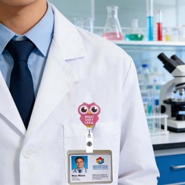 Cute ID Badge Reel Pink Owl Badge Holder with 360°Claw Clip for ID Card Holders, LINMEIZAI Night Shift Crew Retractable Credit Card Holder Key Holders Reel Romantic and Spring Decorations
