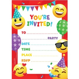 Kirsten McMillan 32 Emoji Birthday Party Invitations for Kids with Envelopes - Pack of 32 Emoji Party Invites for Girls & Boys - Designed and Printed in the UK