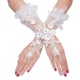 RARITYUS Elegant Satin Lace Gloves Bridal Gloves for Bride Flower Girls Women Wedding Prom Party