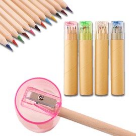 Colored Pencils, Set of 4 (48 Pieces), 12 Colors, Sharpener Included