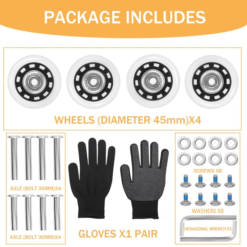 Luggage Suitcase Replacement Wheels 1.77" Diameter 4 Pcs 0.71" Thickness