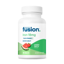 Bariatric Fusion Iron Supplement for Women Quick Melt | Sugar Free Dissolvable Chewable Iron Tablets | Ferrous Fumarate 18 mg Iron with Vitamin C | Melon Berry | Gluten, Dairy and Soy Free | 90 Count