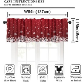 Burgundy Red Christmas Snowflakes Kitchen Curtains Valance, Red Merry Xmas Holiday Window Treatment Valances for Kitchen Living Room Café Décor 54'x18', 1 Panel