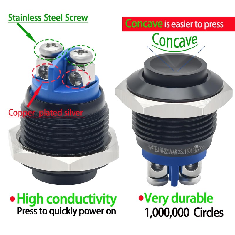 UL Certification 16mm 5/8" Momentary Push Button Switch Waterproof IP67