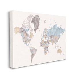 Stupell Industries World Map with Borders Contrasting Regional Tones, Designed by BlursByAI Canvas Wall Art, 16 x 20, Multi-Color
