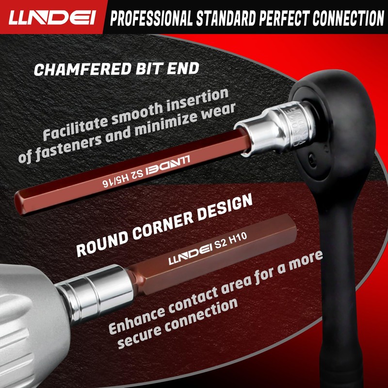 LLNDEI 3/8-Inch Drive Extra Long Allen Hex Bit Socket Set