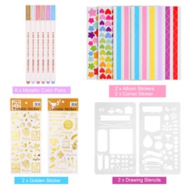 DazSpirit Photo Album 29.5 x 21 cm Photo Album for DIY Black Photo Book with 80 Pages Scrapbook, for 160 Pictures, Includes 6 Metallic Colour Markers, Guest Book for Birthday and Wedding (Grey)