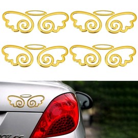4 Pcs 3D PVC Angel Wings Car Decals, Self-Adhesive Angel Wing Car Sticker for Car Decoration Car Window (Gold)