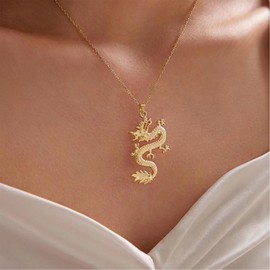 Xmsrn Vintage Dragon Pendant Necklace Punk Dragon Choker Necklace Old Dragon Necklace Gold Dragon Necklace Jewellery for Women and Girls, Zinc, No Gemstone