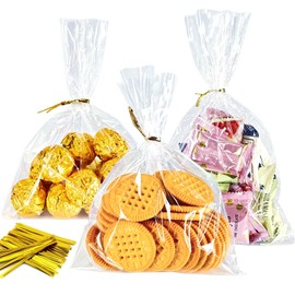 Cherodada 6"x 8", 200Pcs Cellophane Treat Bags with Twist Ties for Gift Wrapping, Wrapping Candies, Cookies, Chocolates, Popcorn