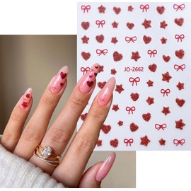 6 Sheets Shiny Bow Nail Art Stickers 3D Glitter Bows Heart Star Nail Stickers Silver Glitter Powder Butterfly Design Sticker Bowknot Nail Supplies for Women Girls Manicure Nail Decoration Accessories