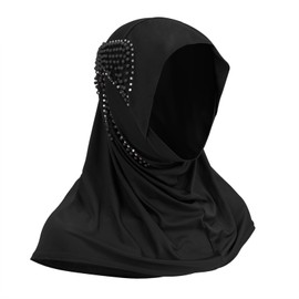 Women's Muslim Headscarf, Hijab for Women, Chiffon Soft Hijab Beads Islamic Dubai Head Scarf Face Veil Long Turban Lightweight Hair Scarf UV Protection Head Cap Neckerchief Full Cover Headwear, 1#BK
