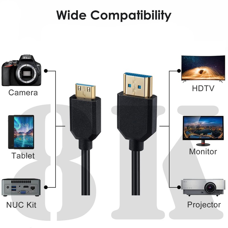 MysRuida 1ft 2.1V Mini HDMI to HDMI Male Cable, 8K@60Hz/4K@120Hz,