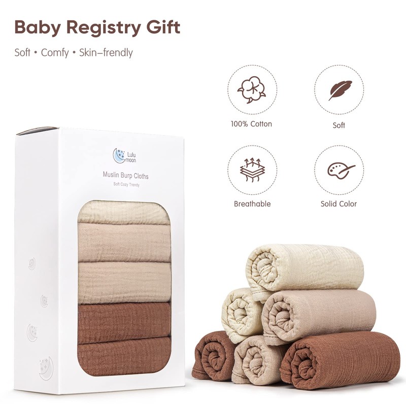lulumoon Muslin Burp Cloths for Babies: 100% Soft Cotton Large