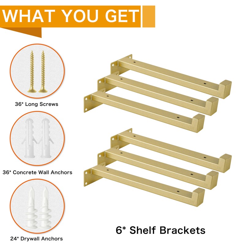 EZYDECOR 6Pcs Floating Shelves Brackets Heavy Duty Wooden Shelf Brackets