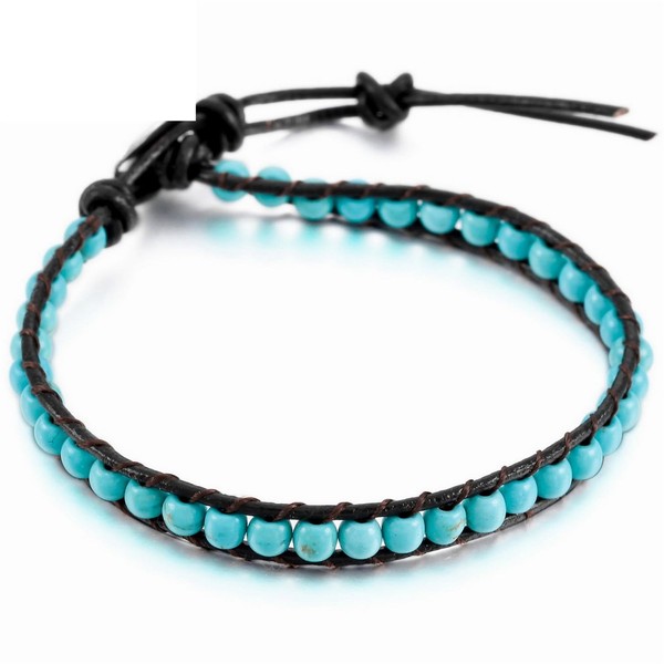 Anklet Turquoise Bead Anklet Bracelet Woven with Leather Cord Handmade
