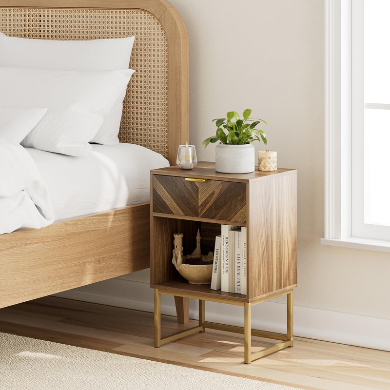 Masupu Nightstand,Modern Night Stand Boho Farmhouse Wood Bedside Table with
