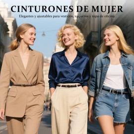 WOLADY 3 PCS Cinturón para Mujer de Piel Genuina, Cinturón Mujer, Ajustable Cinturon De Piel De Con Hebilla Dorada, Cinturón de Vestir Ajustado para Mujer para Jeans, Vestidos