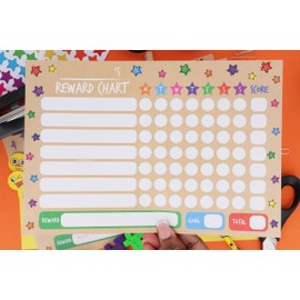 Henbrandt Single Children’s A4 Reward Chart with Colourful Star Stickers - Pack of 8 - Positive Motivation Star Chart for Chores + Good Behaviour at Home and Classroom for Boys and Girls