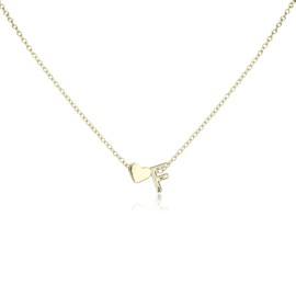 Mikovivi Women's Gold Heart-Shaped Letter Necklace, Gold-Plated Heart-Shaped Letter Necklace Gold Heart Initial Necklace Birthday Gift Valentine's Day Present for Women Girls (F)