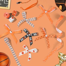 Pineraap 6 Rolls 30 Yards Basketball Ribbons, 7/8'' Basketball Grosgrain Ribbons Orange Black Sports Decorative Craft Ribbon for Hair Bows Wreath Making Gift Wrapping Party Decor