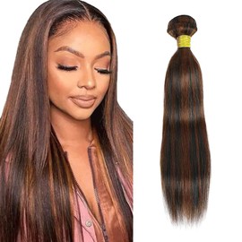 Highlight Bundles P1B30 Straight Human Hair Bundle 1B30 Ombre Brown 1 Bundle 16 Inch Two Tone Black Mixed With Light Brown Straight Bundles Hair Extensions