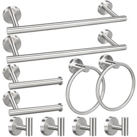 10pcs Bathroom Hardware Set, Brushed Nickel Bath Hardware Set, Including 16" Hand Towel Bars, Toilet Paper Holders, Towel Rings, Robe Towel Hooks
