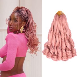 French Curl Braiding Hair 12 Inch 8 Packs Short Pink Curly Braiding Hair Pre Stretched 50g/pack Loose Wavy Braiding Hair Synthetic Hair Extensions for Black Women (12 inch,8 packs, MP2)