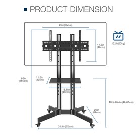 LFGUD Mobile TV Stand on Wheels for 32-65 Inch LCD LED Flat Panel Curved Screen TV up to 132lbs, TV Cart with Height Adjustable Laptop Shelf Movable Portable Rolling Floor TV Stand Max VESA 600*400mm