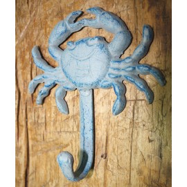 Vintage 3 Heavy Cast Iron Blue Crab Towel Hanger Coat Hooks Hat Hook, Key Rack Nautical