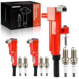 A-Premium (Red) Set of 6 Ignition Coil Pack and Iridium Spark Plugs Compatible with Ram 1500 & Jeep Grand Cherokee, Liberty, Commander & Dodge Ram 1500, Durango, Dakota, Nitro & Mitsubishi Raider