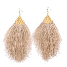 Vine Gems Fringe Feather Earrings for Women - Boho Tassel Jewellery - White