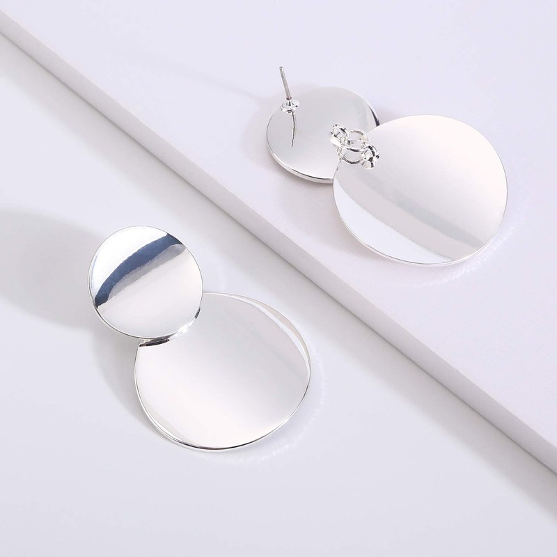 Legitta Women's Circle Statement Earrings with Round Pendant Disc Stud