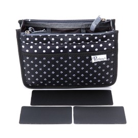 Periea 'Chelsy' Premium Handbag Organizer Insert: Structured Travel Pouch for Tote Bag, Purse Insert for Efficient Bag Organization - Small, Black with White Polka Dots