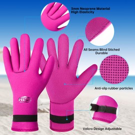 Neoprene Diving Gloves 3mm Thermal Non Slip Gloves Men Women Diving Snorkeling Sailing (Pink, XL)