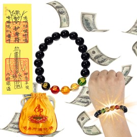 GOLDEN SMILE 10mm Black Obsidian Feng Shui Bracelet | Five-Path Wealth Gods Design with Gold-Plated Spacers & Talisman | Unisex Meditation Mala for Prosperity, Fortune & Luck