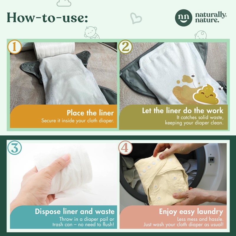 Naturally Nature Disposable Cloth Diaper Liners, Unscented, Fragrance-Free, Chlorine Free