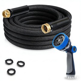 25FT Garden Hose, Kink-Free Flexible PVC Garden Water Hose with 10-Mode Nozzle, Leak-Proof & Anti-Puncture, Lightweight 3/4 Inch Metal Fittings for Outdoor, Garden, Lawn, Car Washing, RV