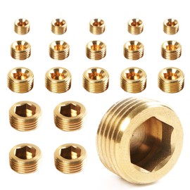 Atoplee 20pcs Brass Pipe Plug Set Brass External Thread Inner Hex Head Plug 1/8" 1/4" 3/8" 1/2" Internal Hex Thread Socket Pipe Plug Adapter Fitting [5pcs of Each Size]