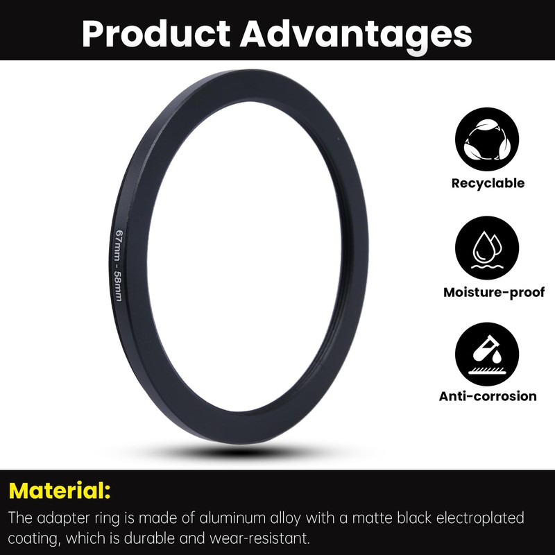 Metal Step Down Ring Filter Adapter - 67mm to 58mm