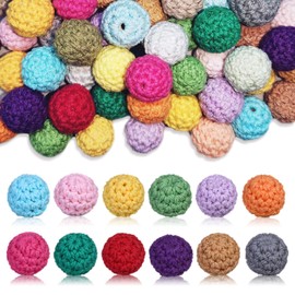 TXIN 60 Pieces 16mm Wooden Crochet Beads, Assorted Color Cotton Crochet Covered Beads, Round Wood Knitting Ball with Threading Hole for DIY Crafts Bracelet Necklace Jewelry Making