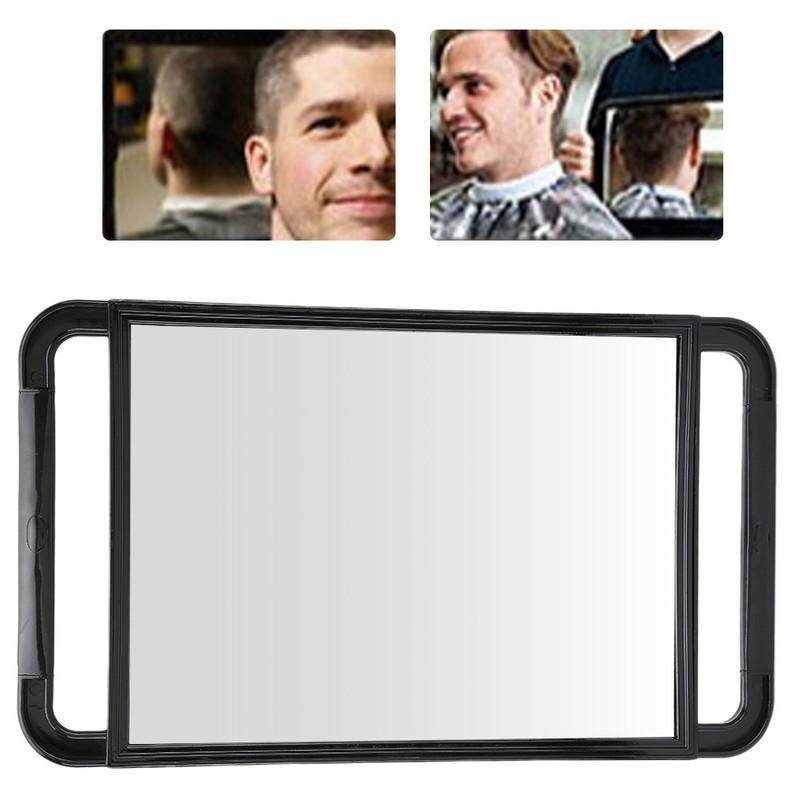 Double Handle Mirror Large Rectangle Makeup Barber Hair Handheld Back